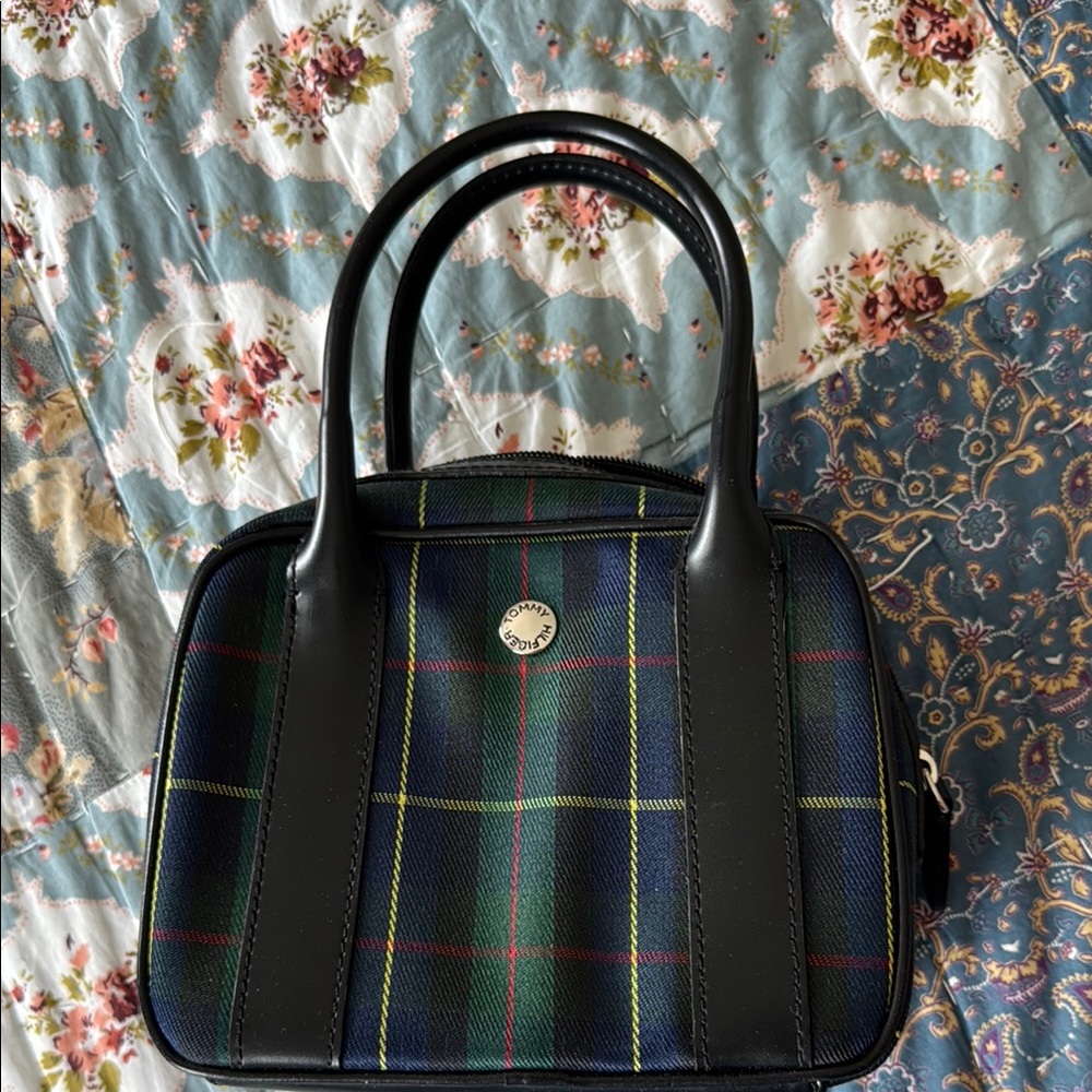 Tommy Hilfiger Tartan Plaid Handbag with Black Accents